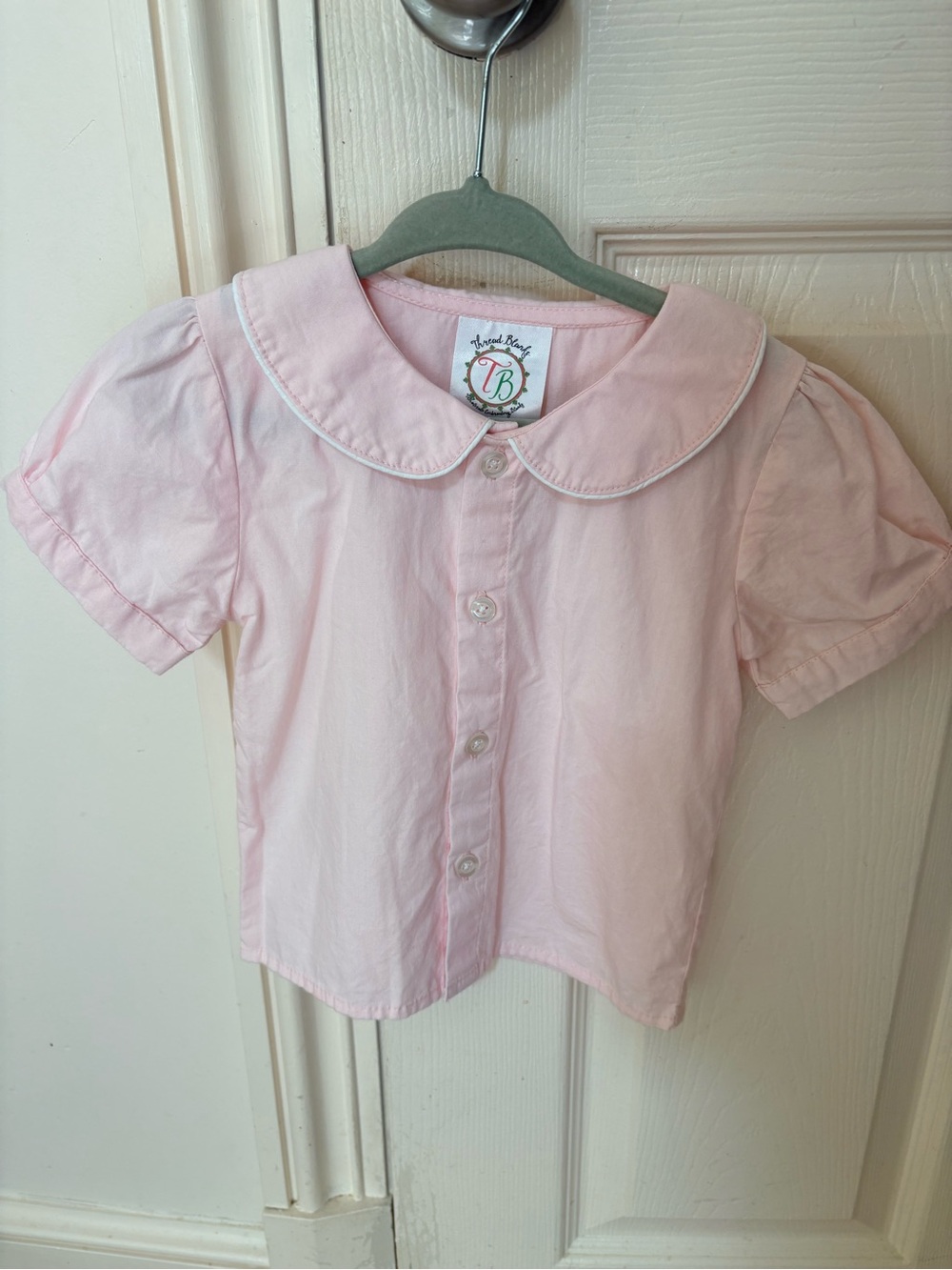 Girls' Light Pink Peter Pan Collar Button-Up Top